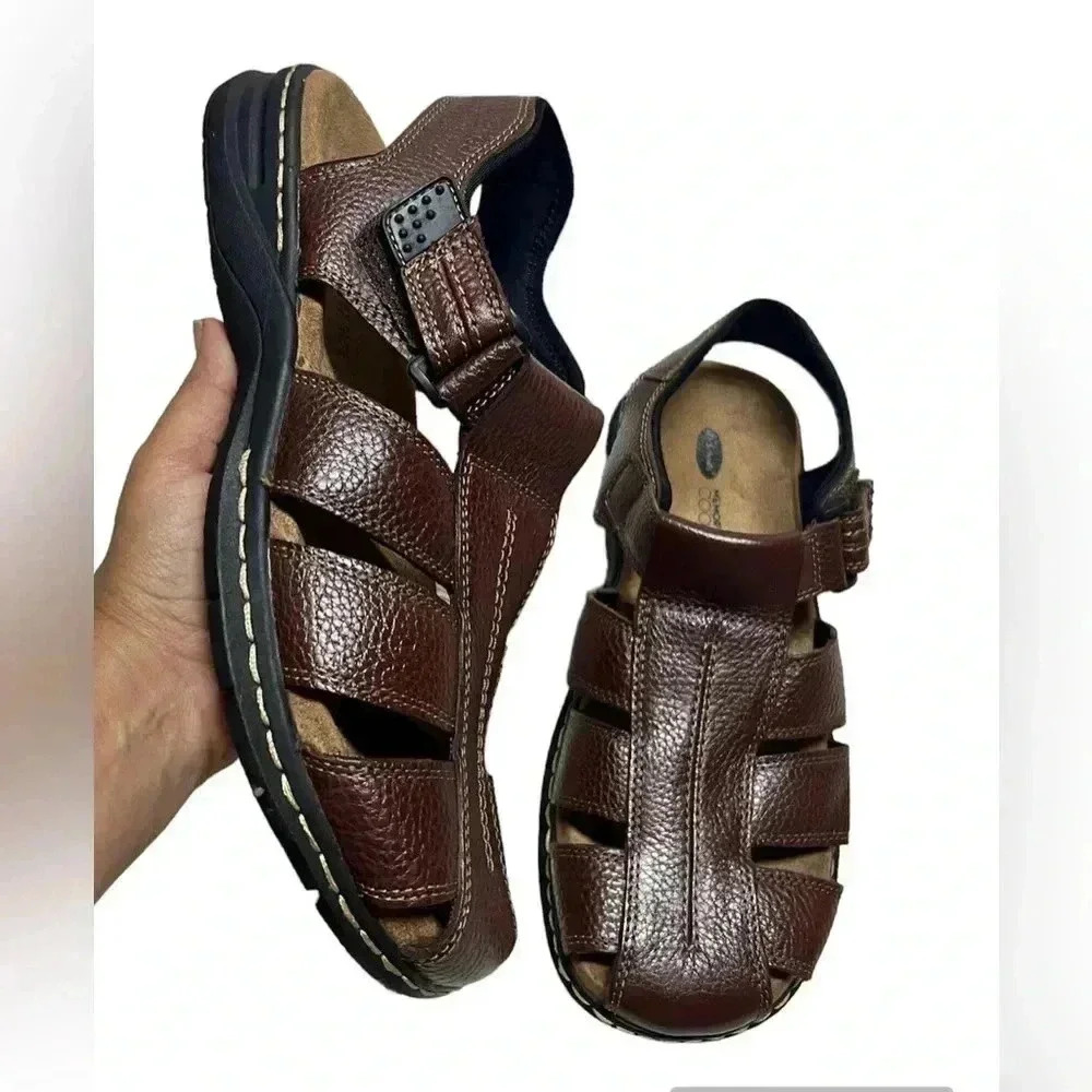 Dr. Scholl's Men’s Gaston‎ Brown Leather Fisherman's Sandals Memory foam Sz10